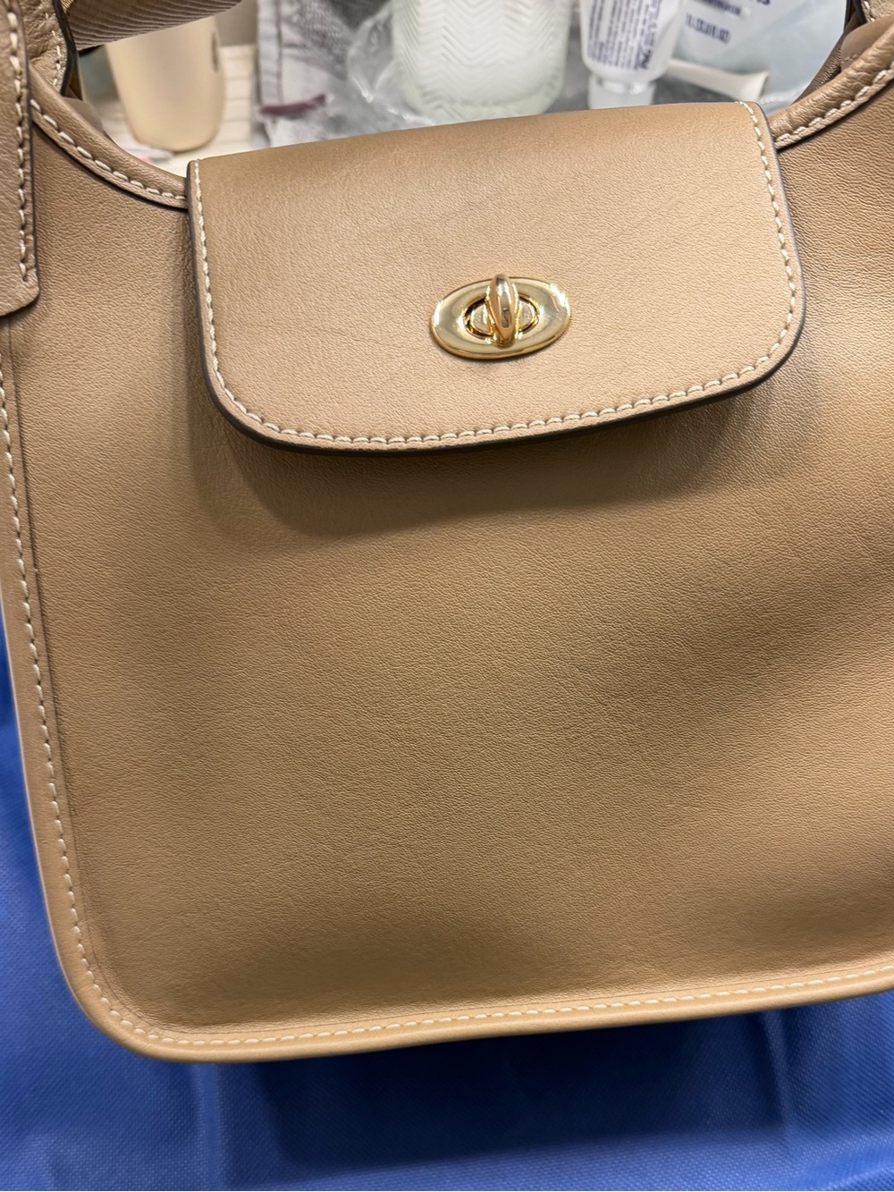 Dooney & Bourke Tan Leather Shoulder Bag with Gold Turn-Lock